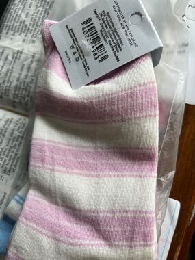 Ann Taylor White Socks with Light Blue Stripes 
2/ pair